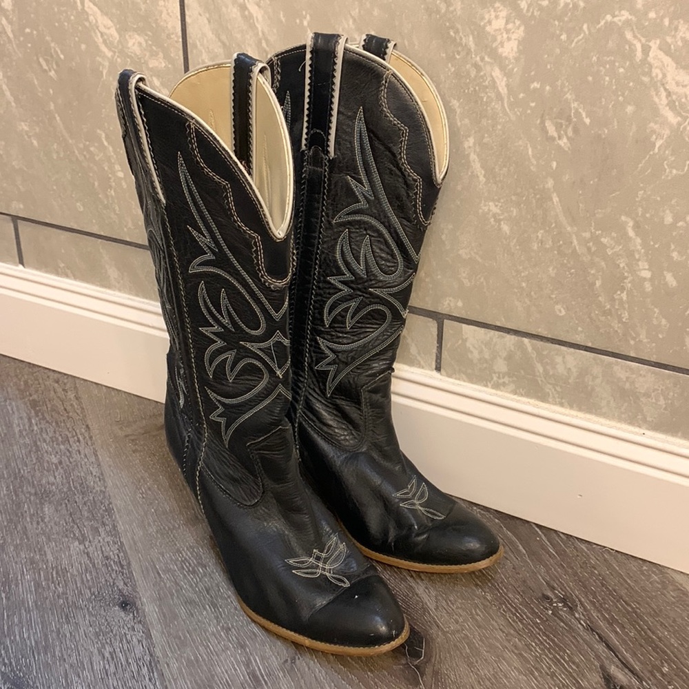 Vintage Heeled Leather Boho Cowgirl Boots